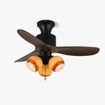 AmberGlo Retro Ceiling Fan Light with Walnut Blades and Amber Glass Shades