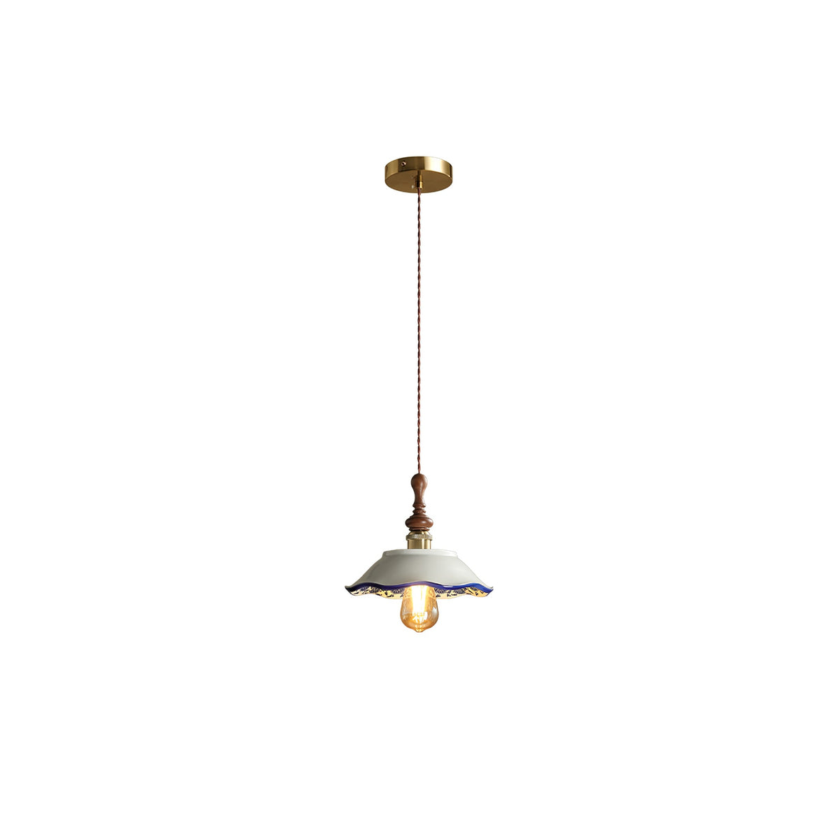 Bellaria Ceramic Pendant Light with Hand-Painted Scalloped Details