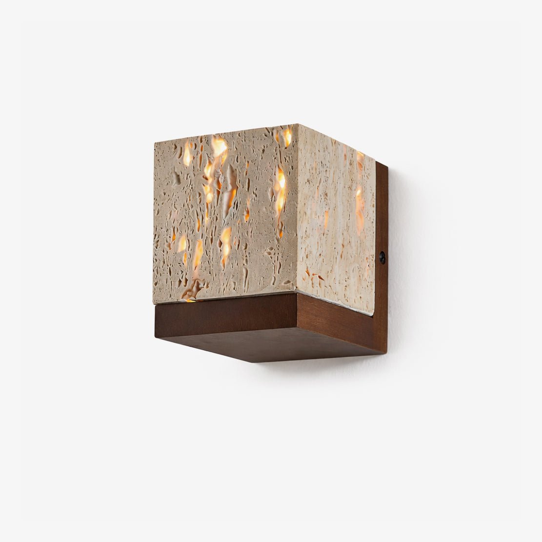 Terra Cube Wall Sconce in Yellow Travertine and Walnut