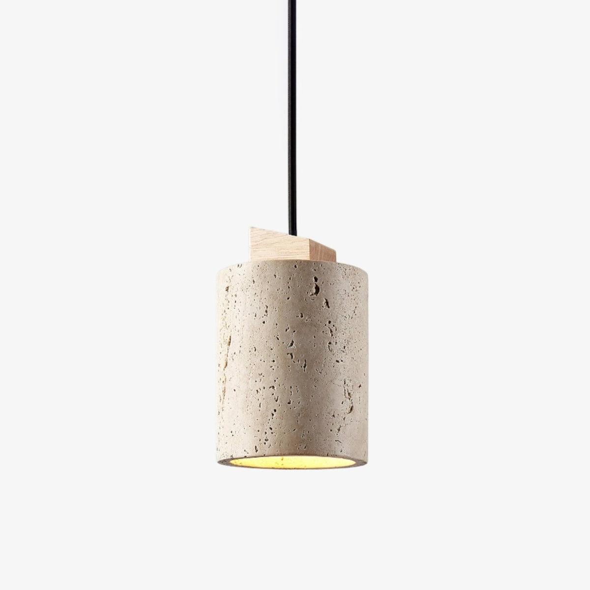 Arvo Cylinder Pendant Light in Natural Travertine and Wood