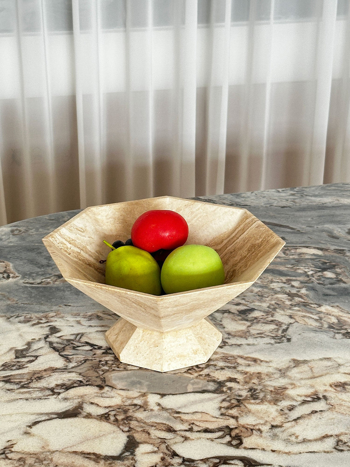 Facet Sculptural Marble Pedestal Bowl & Decorative Catchall Tray