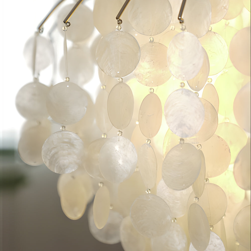Tiered Capiz Shell Chandelier Elegant French Style Hanging Lighting