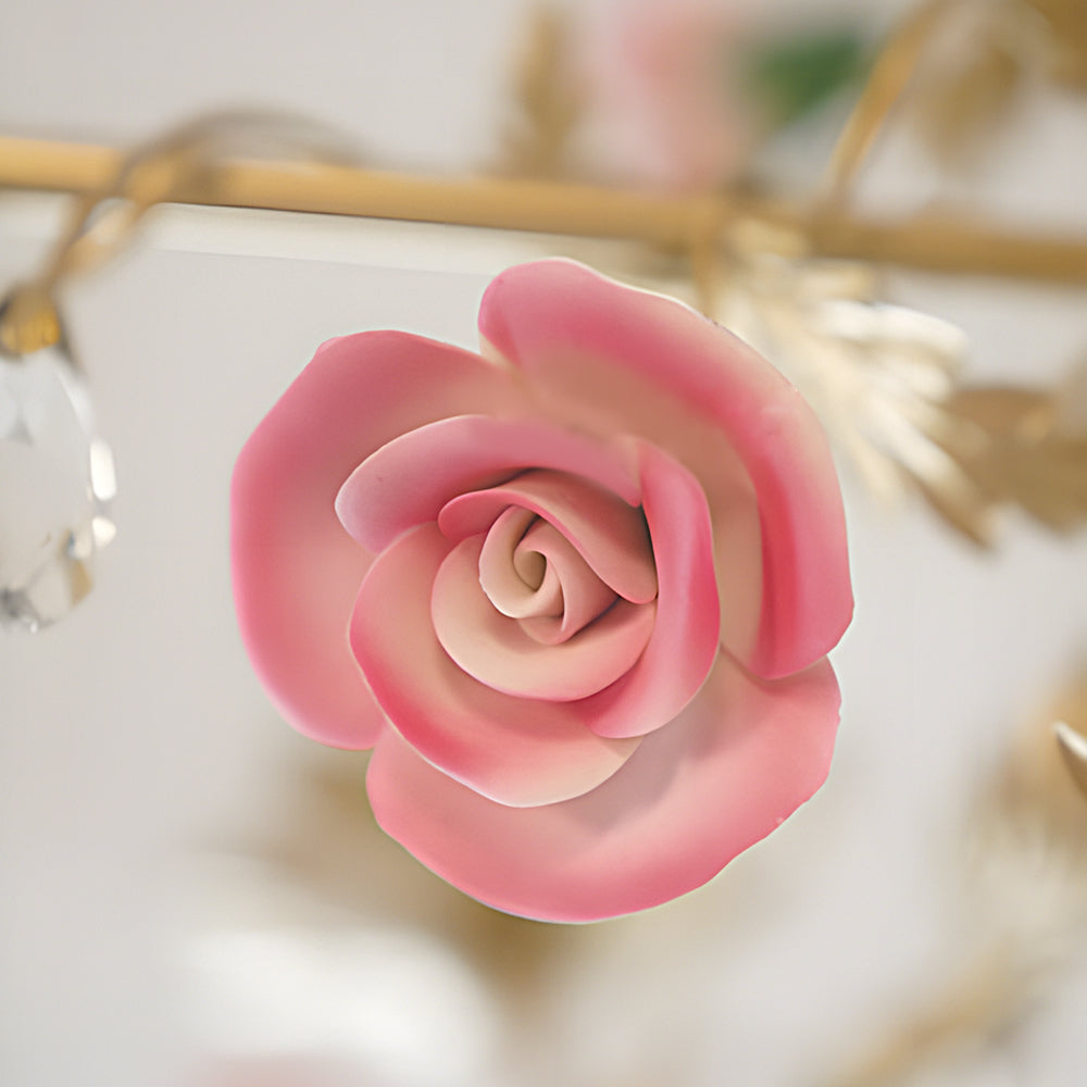 French Luxury Ceramic Pink Roses Chandeliers 6 8 Light Candlelight Pastoral Charm