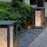 Retro Cuboid LED Pathway Lantern in Gray Stainless Steel for Modern Courtyards