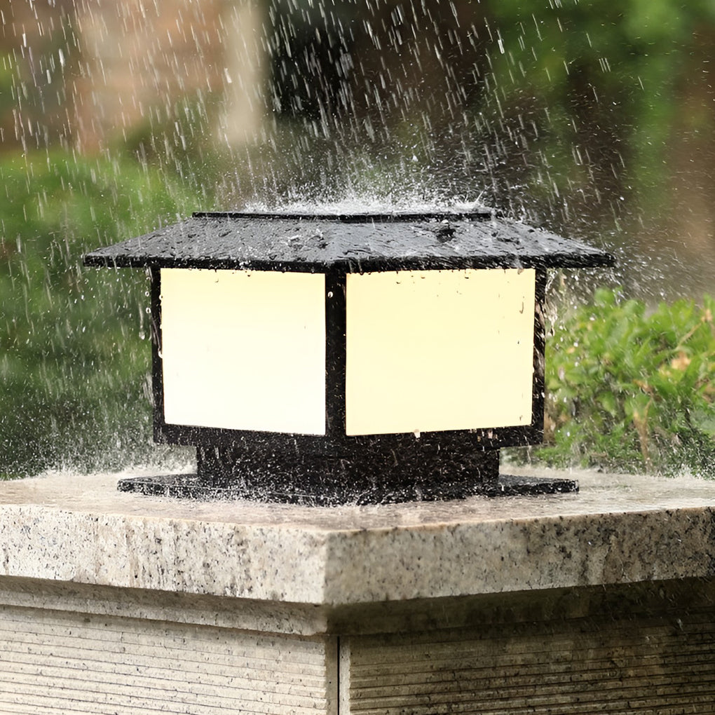 Square Solar Post Cap Light with Three-Step Dimming for Modern Outdoor Spaces