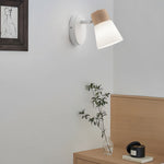 Wood Glass Cone Rotatable Light Wall Sconce White