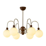Aurora Loop Modern Chandelier with Walnut Accents and Glass Globes