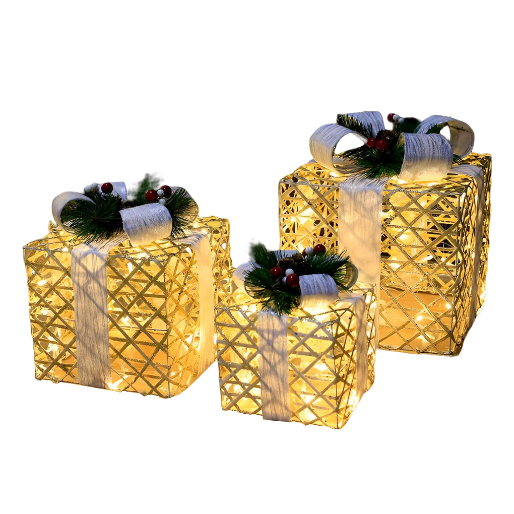 Set of 3 Festive Gift Box Decorations in Modern Style for Holiday Interiors