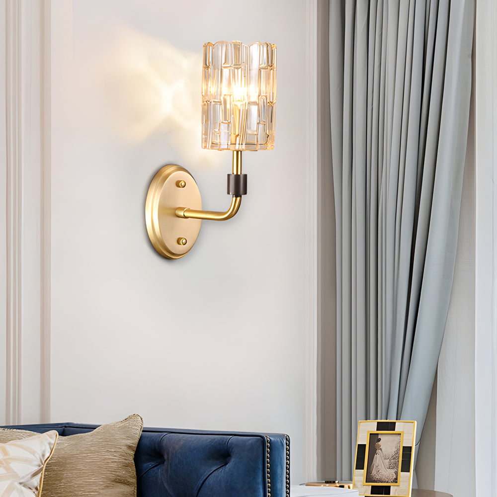 Luxury Copper Armed Crystal Wall Light Modern 1 2 Light Sconce