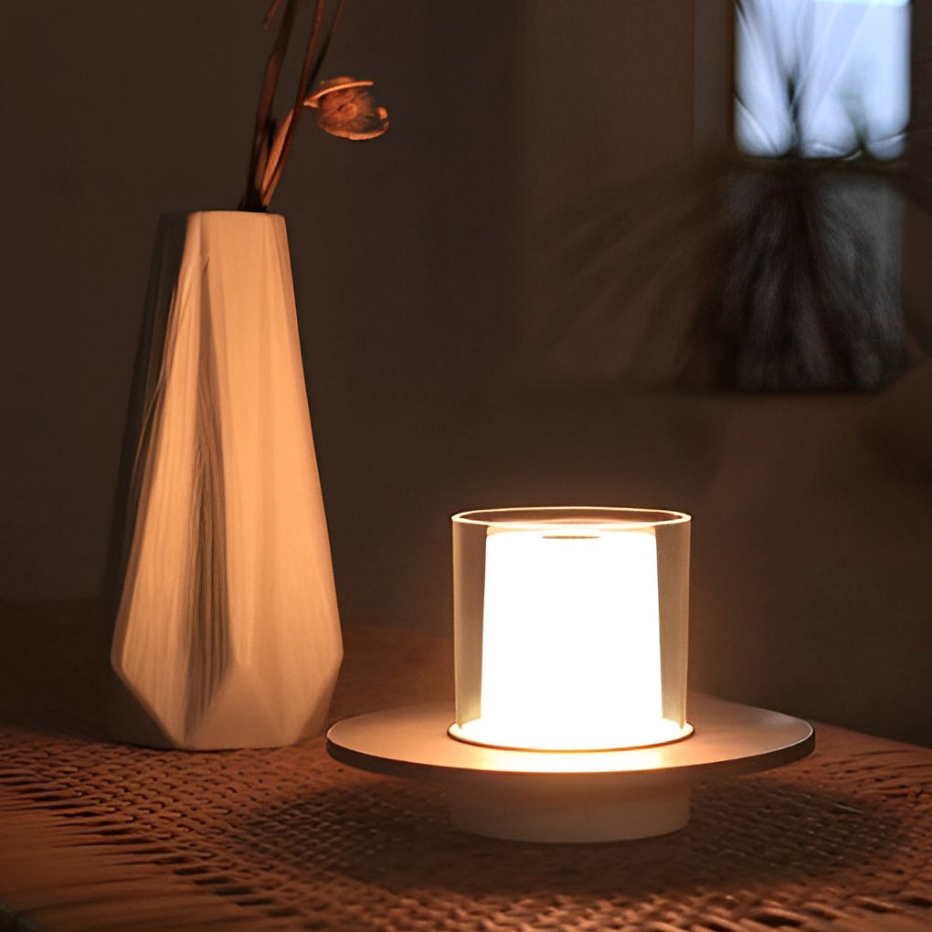 Modern Cordless Cylinder Candle Table Lamp With Dish Base