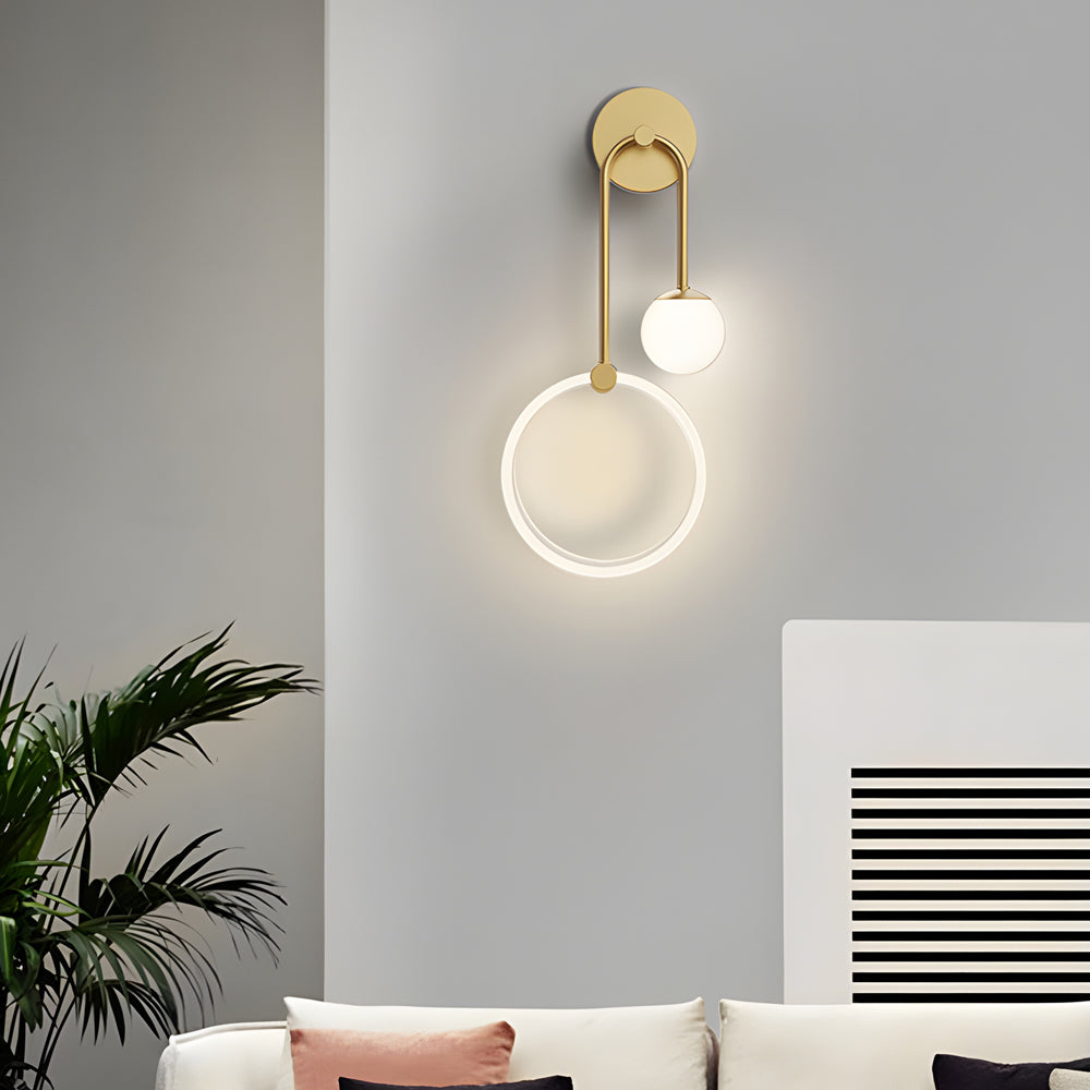 Modern 2 Light Led Wall Sconces With Acrylic Ring And Frosted Globe