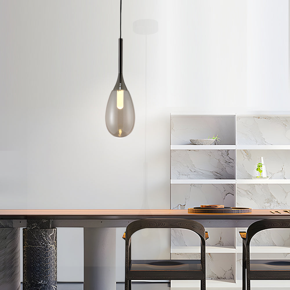 Modern 1 Light Led Teardrop Glass Pendant Light In Amber Smoke Gray