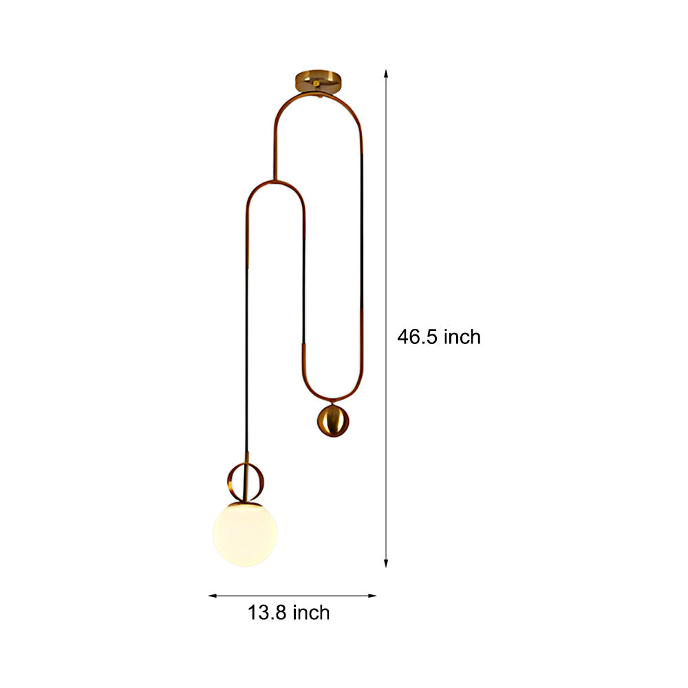 1 Light Gold Hanging Opal Glass Globe Pendant Light