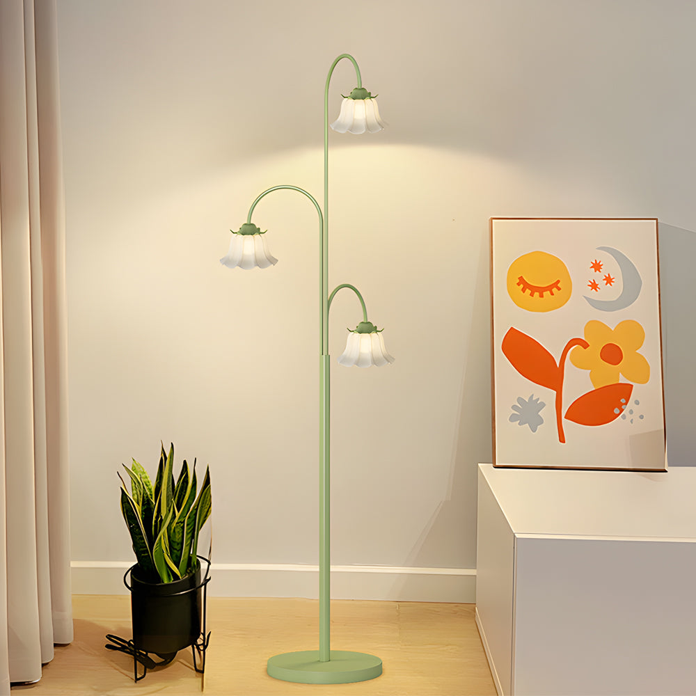 3 Light Green Flower Dimmable Arc Hanging Tuilp Floor Lamp