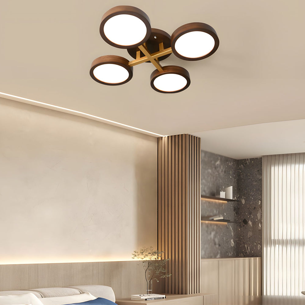 Modern Sputnik 3 4 5 Light Walnut Circles Flush Mount Led Ceiling Light