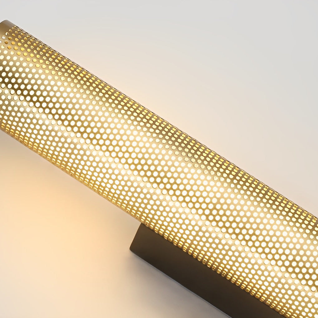 Gold Perforated Cylindrical Bathroom Vanity Light Mesh Design