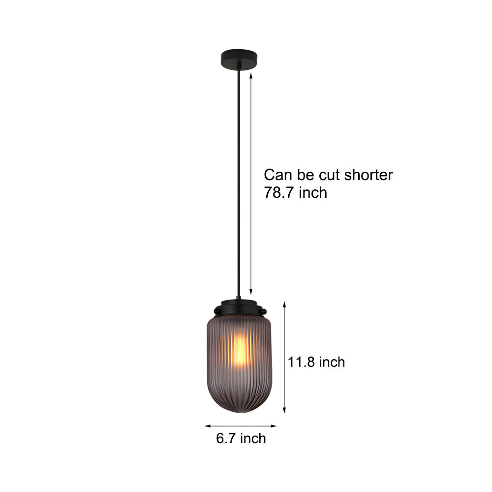 Modern Pinecone Shape Ribbed Glass Shade 1 Light Pendant In Smoke Gray