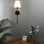 Modern 1 Light Black Gold Wall Sconce With White Linen Fabric Shade