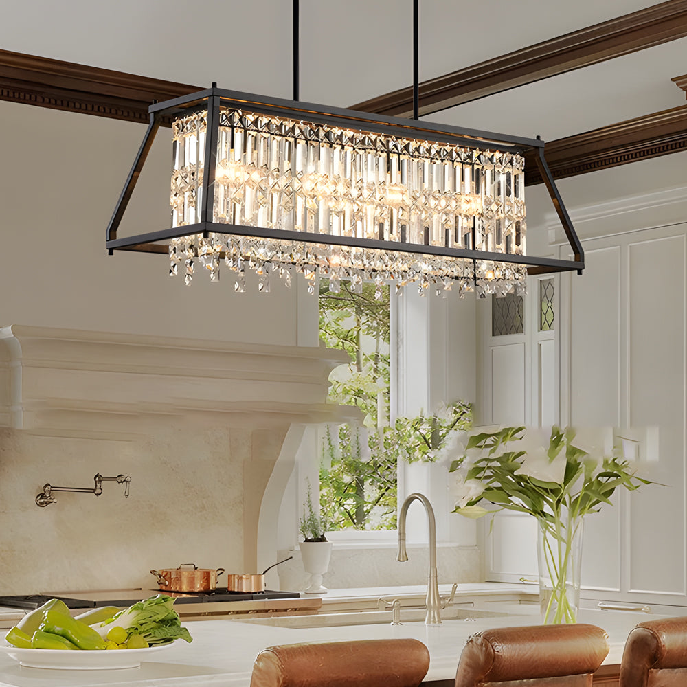 Trapezoidal Black Metallic Crystal Dining Room Chandeliers 2 Sizes