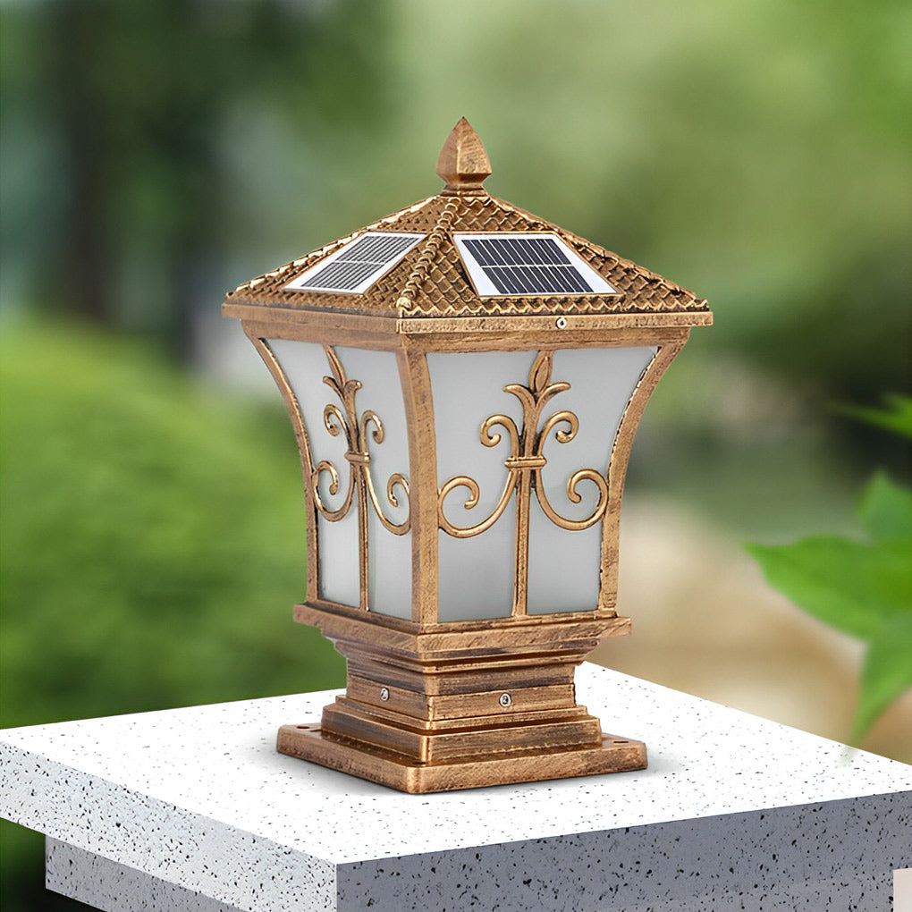 Vintage Pattern Solar Powered Fence Post Light Ha083053