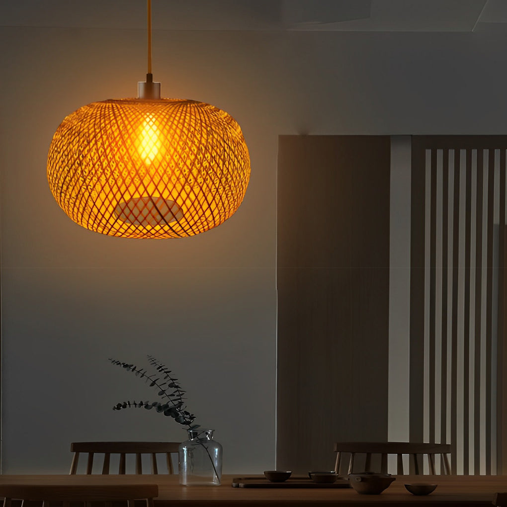Handwoven Bamboo Rattan Pendant Light – Modern Natural Chandelier for Dining & Living Spaces