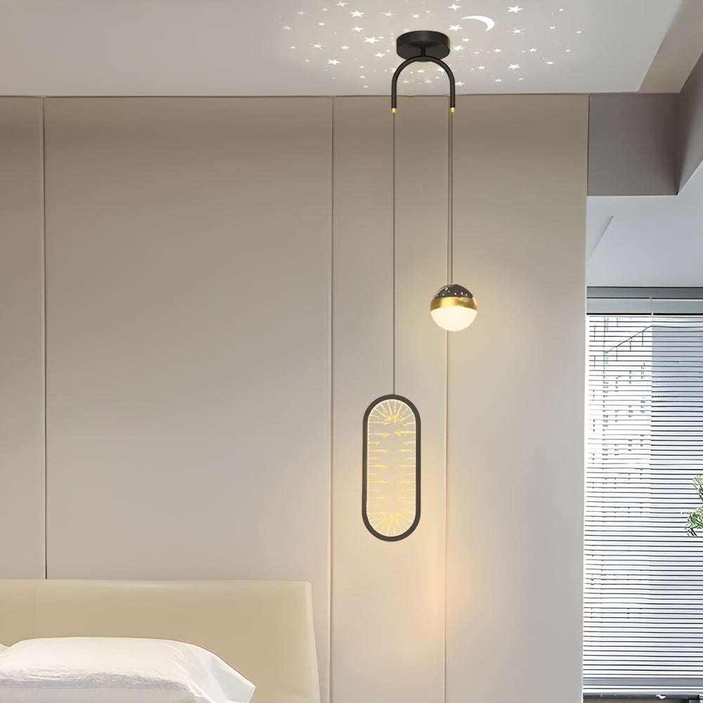 Round Oval Creative Starry Projection 3 Step Dimming Nordic Pendant Lights 1