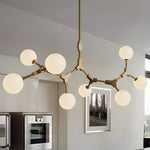 6 8 Light Gold Molecule Chandelier With White Glass Shades