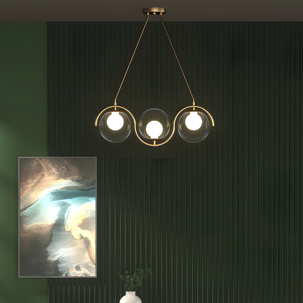 3 5 Light Wavy Linear Island Light With Ball Glass Shade For Dining Room
