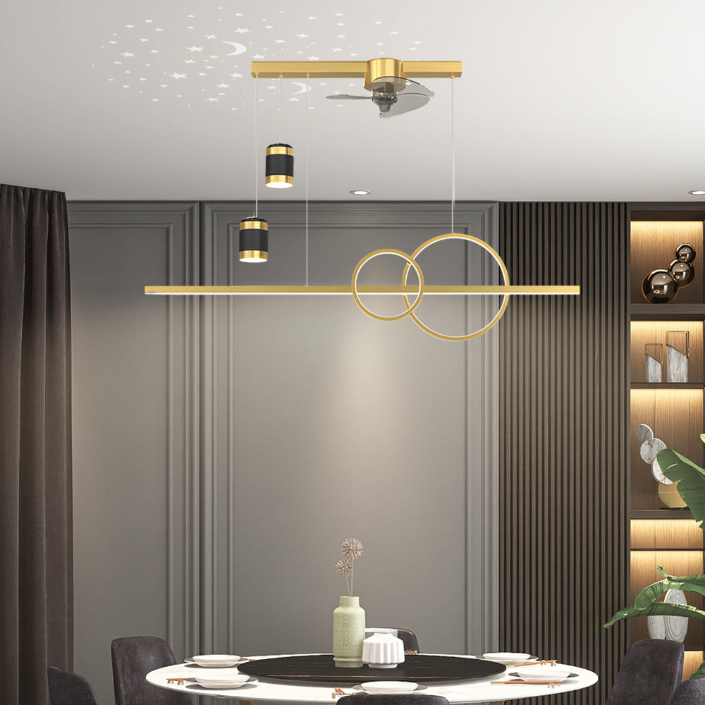 3 Step Dimming Creative Projection Modern Dining Room Chandelier With Fans