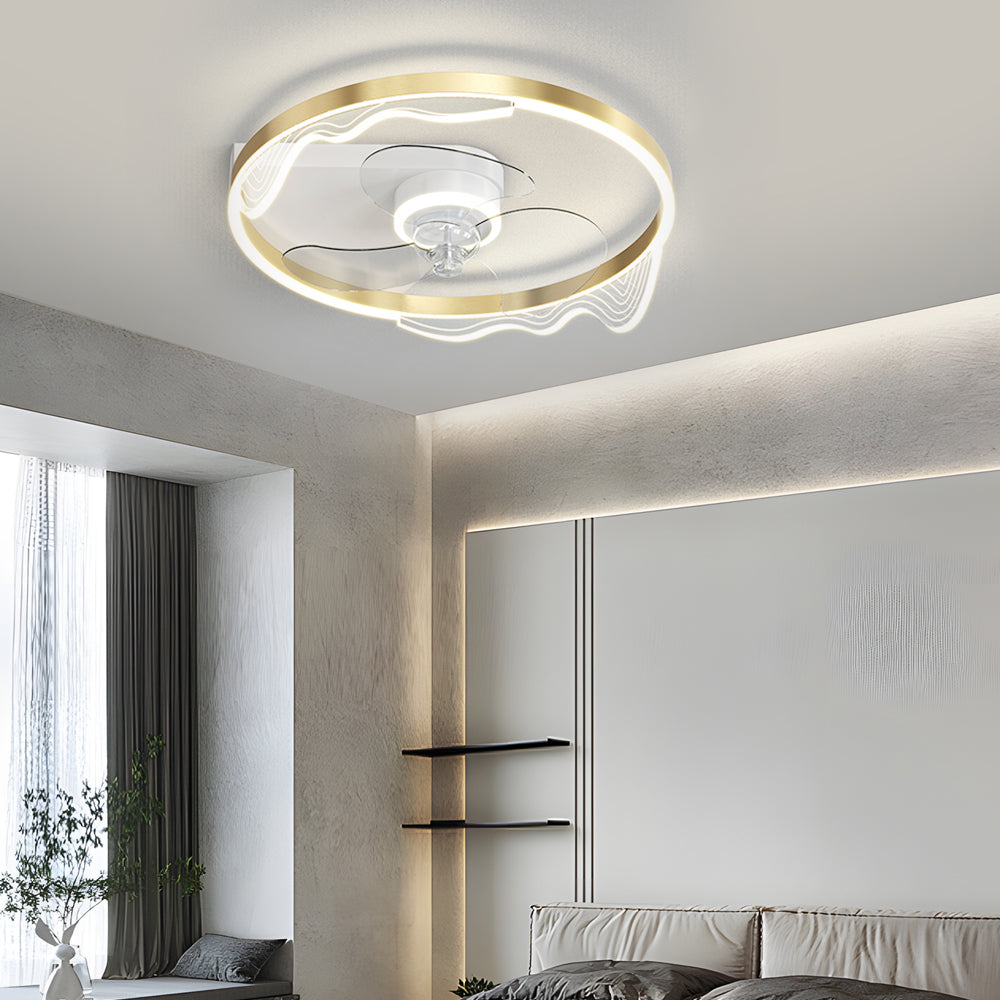 Round Acrylic Waves Decor Led Three Step Dimming Modern Ceiling Fan Lamp
