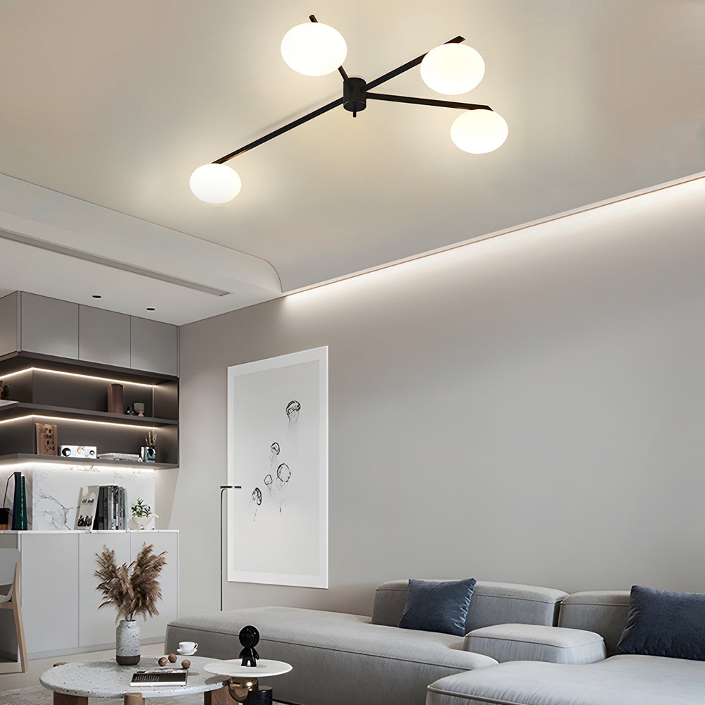 White Glass Bubble Black Semi Flush Ceiling Light