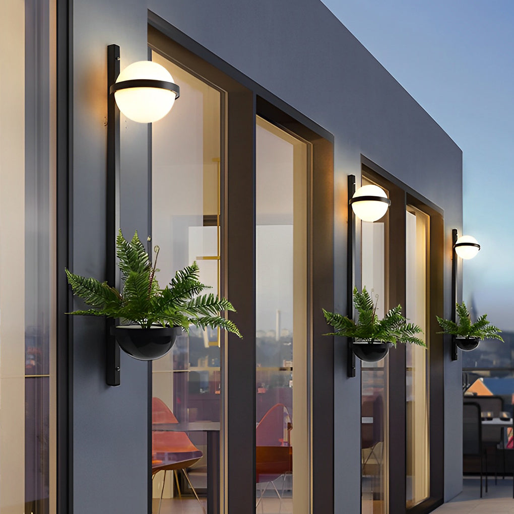 Modern Black Outdoor Wall Light with Flowerpot – LED Waterproof Sconce