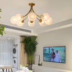 Modern Brass Carved Glass Semi Flush Mount Ceiling Light 6 8 Light