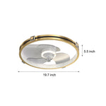 Creative Ring Led Three Step Dimming Mute Gold Modern Fans Ceiling With Lights