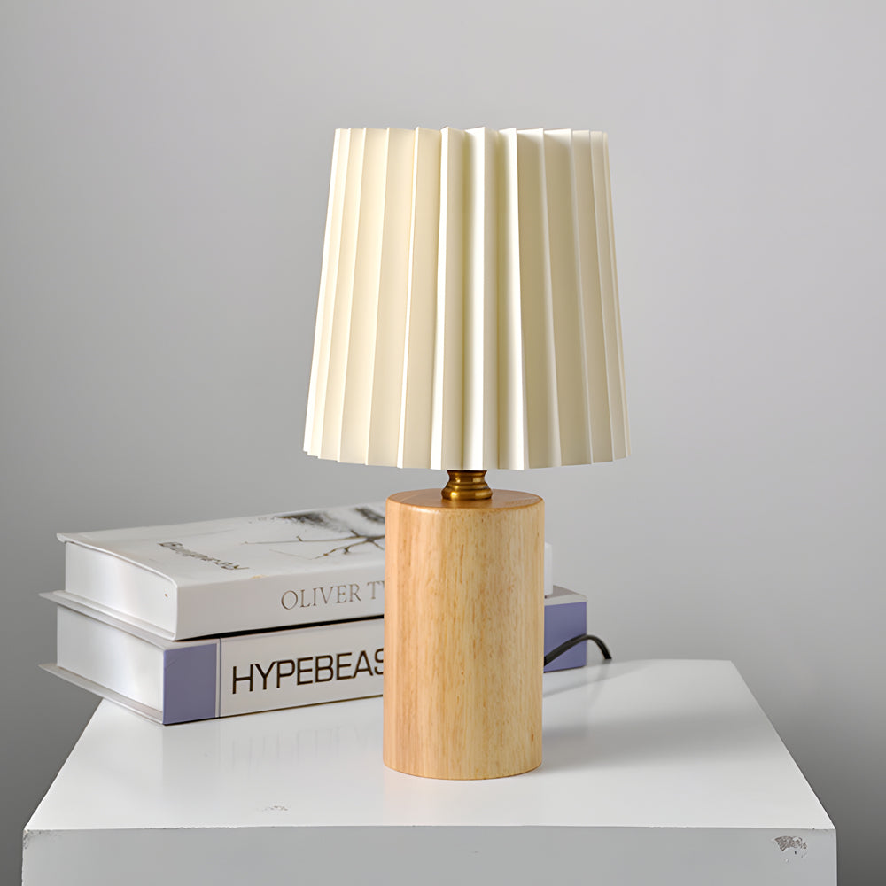 Wood Column Table Lamp With Pleated Empire Lampshade