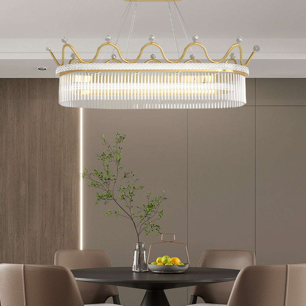 1 2 Layers Long Oval Crystal Crowns Three Step Dimming Modern Chandelier