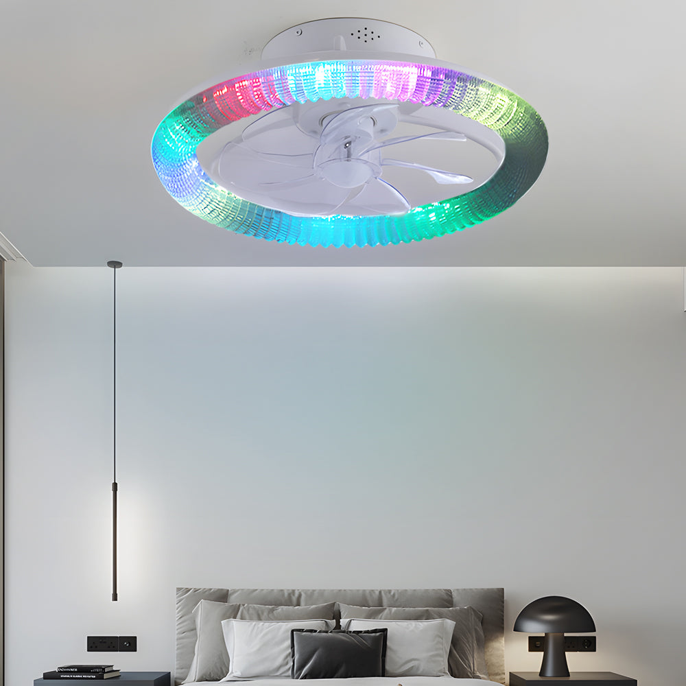 Round Dimmable With Remote Control Rgb White Modern Ceiling Fan And Light