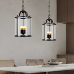 3 4 Light Candlelight Vintage Cylinder Glass Lantern Pendant Light Black