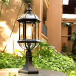 Black Retro Outdoor Post Light with Clear Glass Shade for Garden and Courtyard