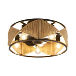 20 In Hemp Rope Woven Caged Ceiling Fan With Light And Remote 6 Speed