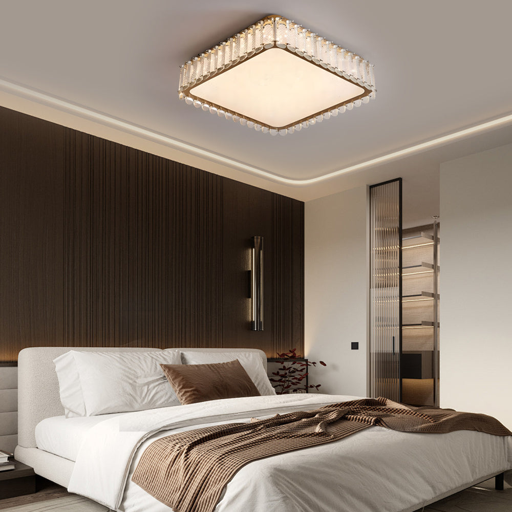 Crystal And Frosted Shade Luxury Round Square Flush Mount Ceiling Light