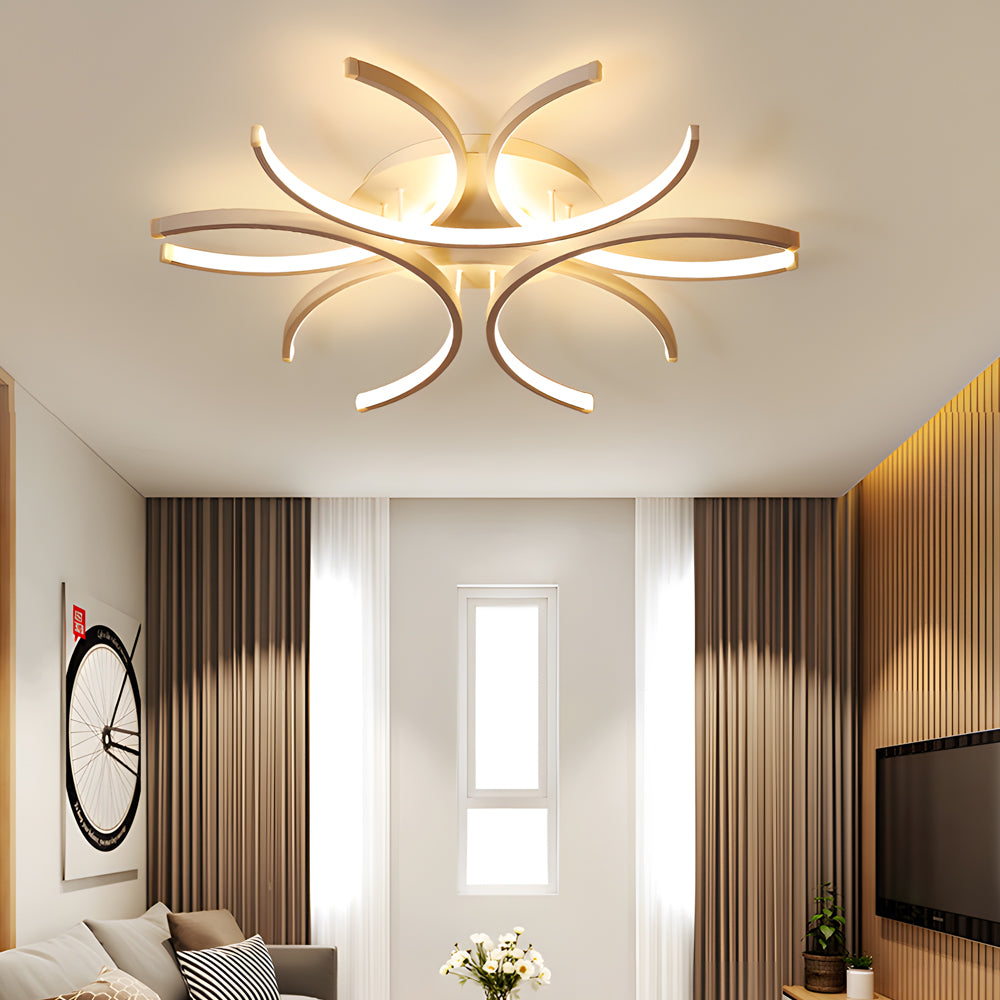 Simple Semi Circle Lines Flower Led Dimmable Modern Ceiling Light Fixture