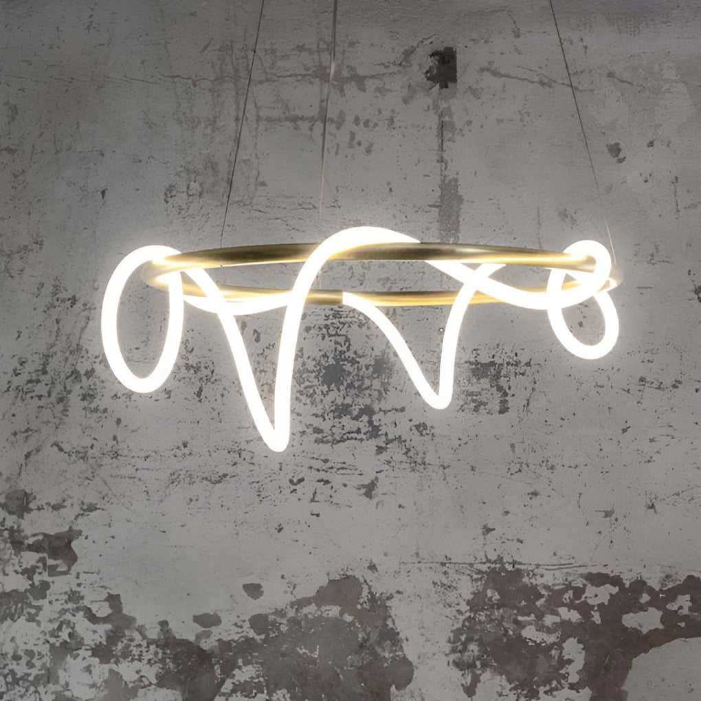 Modern LED Chandelier in Gold Finish with Flexible Metal Frame