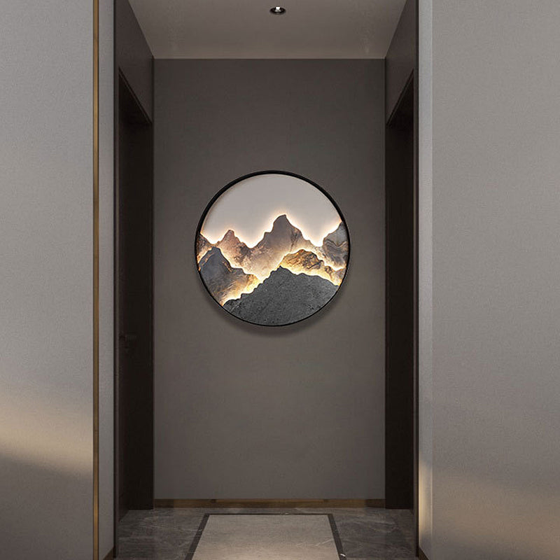 Round Mountain Scenery Painting Wall Light Li002574