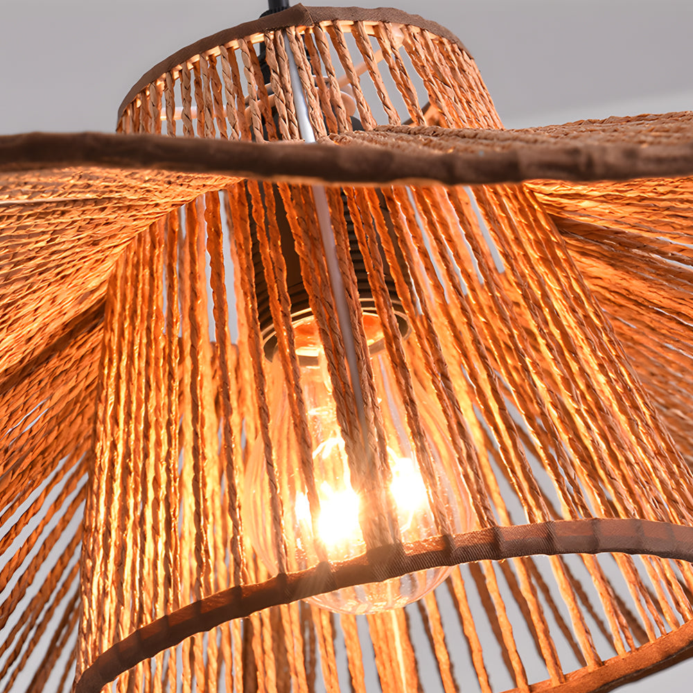 1 Light Double Layer Hemp Rope Weaving Umbrella Pendant Light Kitchen Pendant Ceiling Lighting