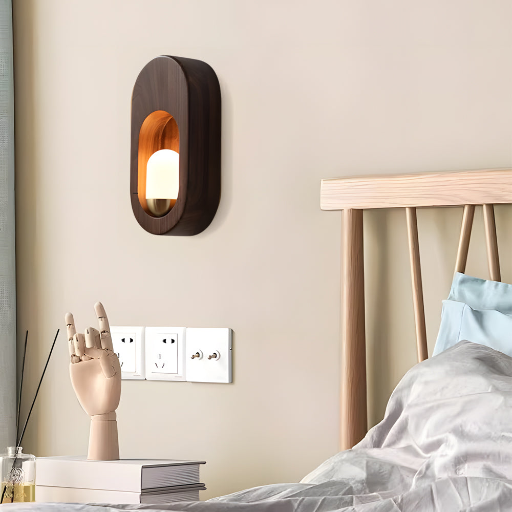 1 Light Wood Oval Wall Sconce Wood Walnut