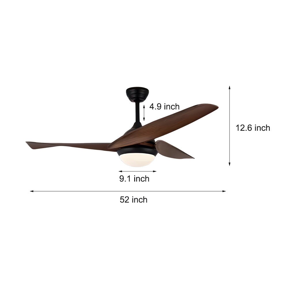 52 In 3 Blade Led 6 Speed Quiet Ceiling Fan With Light And Remote Control