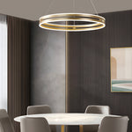 23 In Double Wheel Chandelier Modern Led Pendant Light Black Gold Brown
