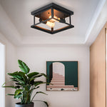 Square Iron Retro Industrial Flush Mount Lighting