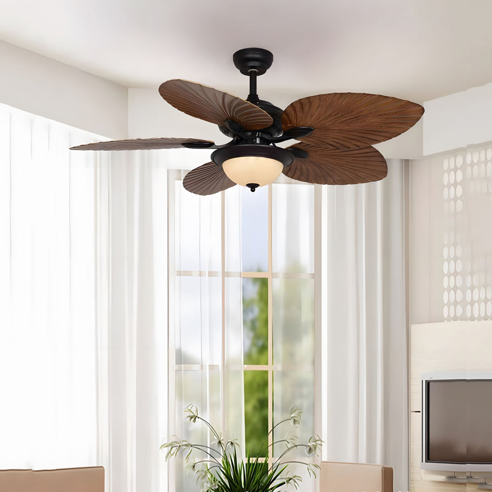 42 52 Inch Led Tropical 5 Brown Blades Reversible Ceiling Fan Light With Remote Control